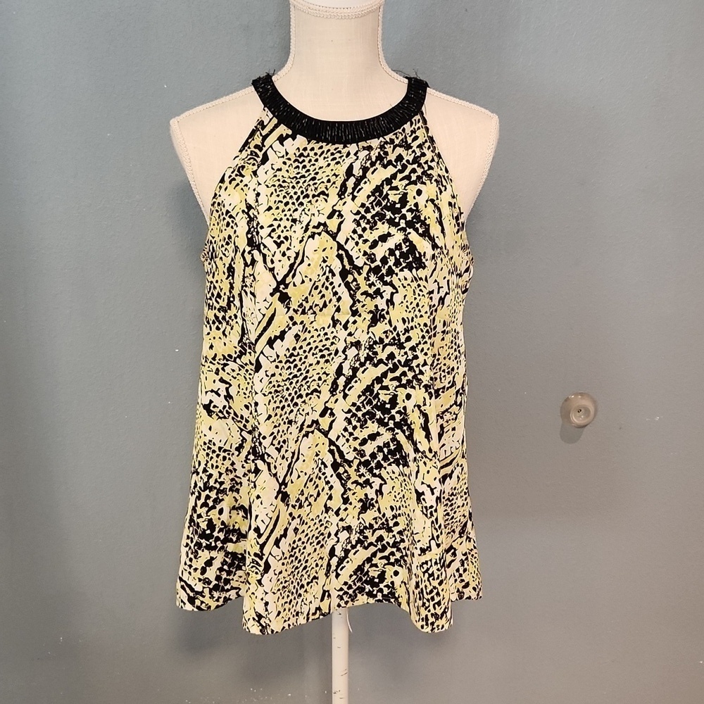 Alfani reptile snake print sleeveless beaded halter top keyhole back blo…